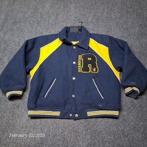 Vintage Rocawear Wool Snap‎ Varsity Jacket Youth Size XL 7X Blue